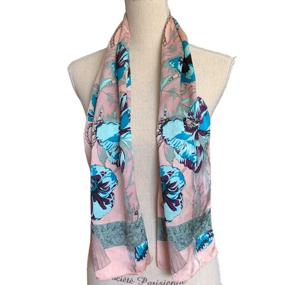 Georgiou Vintage 90’s Floral Silk Rectangular Scarf - Picture 4 of 6